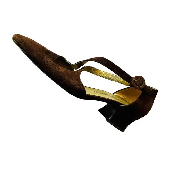Rare YSL Yves Saint Laurent Brown Vintage Luxury Couture Suede Heels 8N - Picture 9 of 11